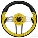 RHOX Steering Wheel, Aviator 4 Yellow Grip/Brushed Aluminum Spokes, 13" Diameter