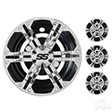 Wheel Cover, SET OF 4, 8" Daytona Chrome with Black